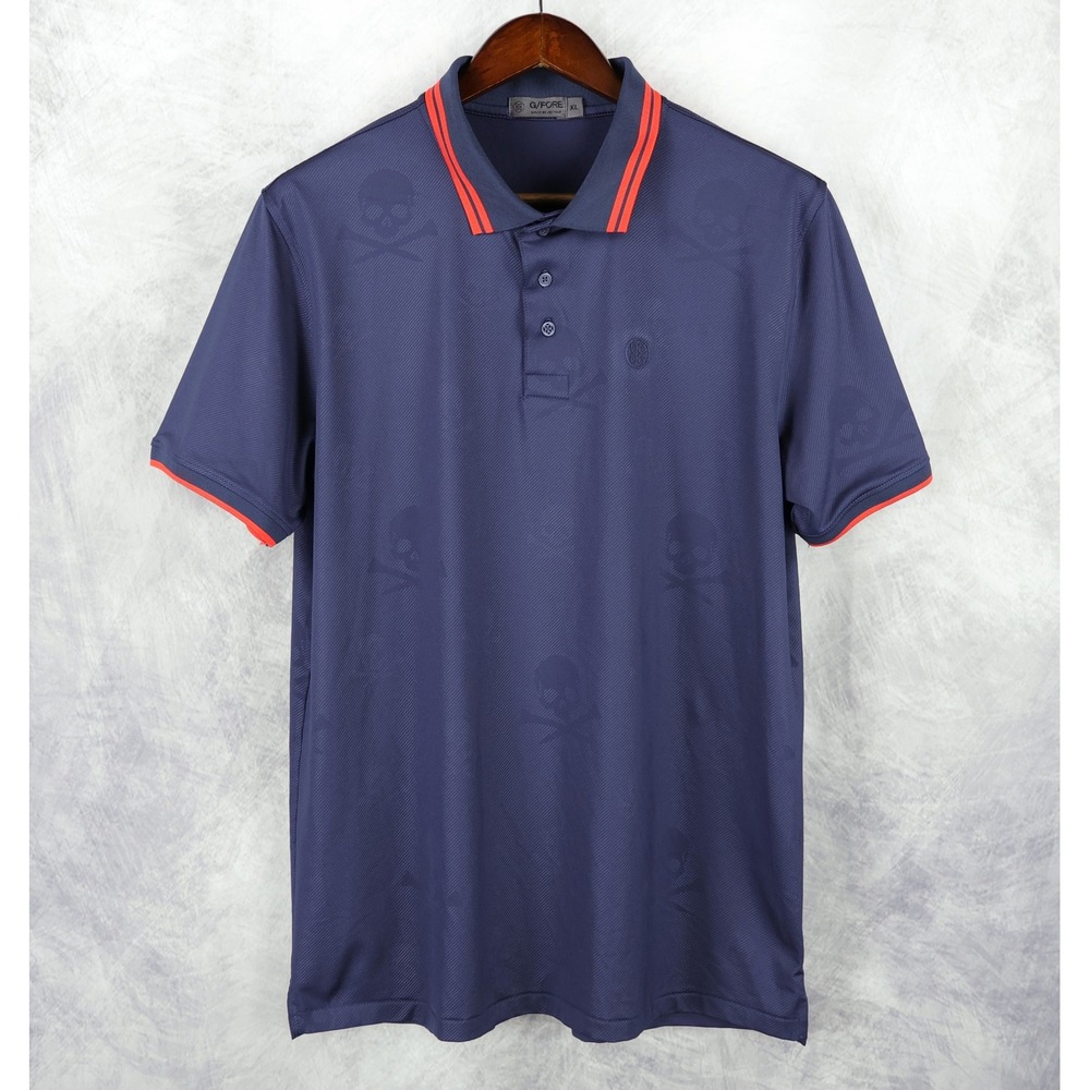 G/FORE Polo Shirt Mens XL Navy Blue Skull Jacquard G4MF22K115 Short Sleeve - Picture 1 of 8